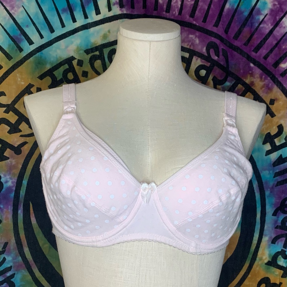 Dynabelly Nursing Bra with Clasps Size 34D/36C Light Pink with Polkadots